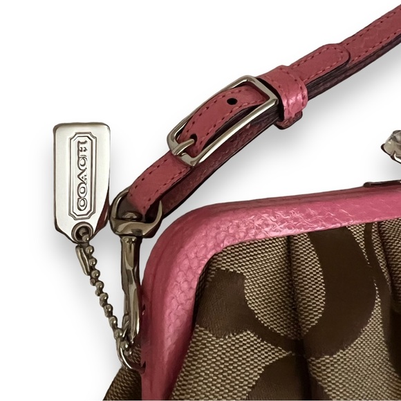 Rare Coach Limited Edition Jeweled Kisslock Wristlet Clutch Bag Hot Pink Brown - Picture 6 of 13